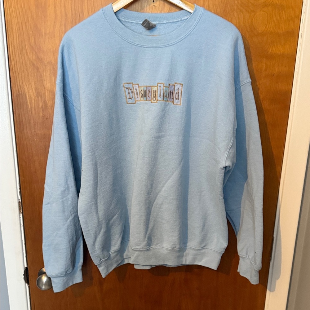 Disney Light Blue Disneyland Embroidered Custom Crewneck Sweater
